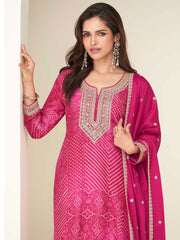Embroidered Chinon Silk Kurti With Sharara & Dupatta