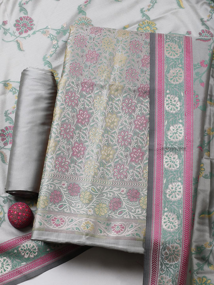 Woven Design Chanderi Unstitched Suit With Pant &amp; Dupatta