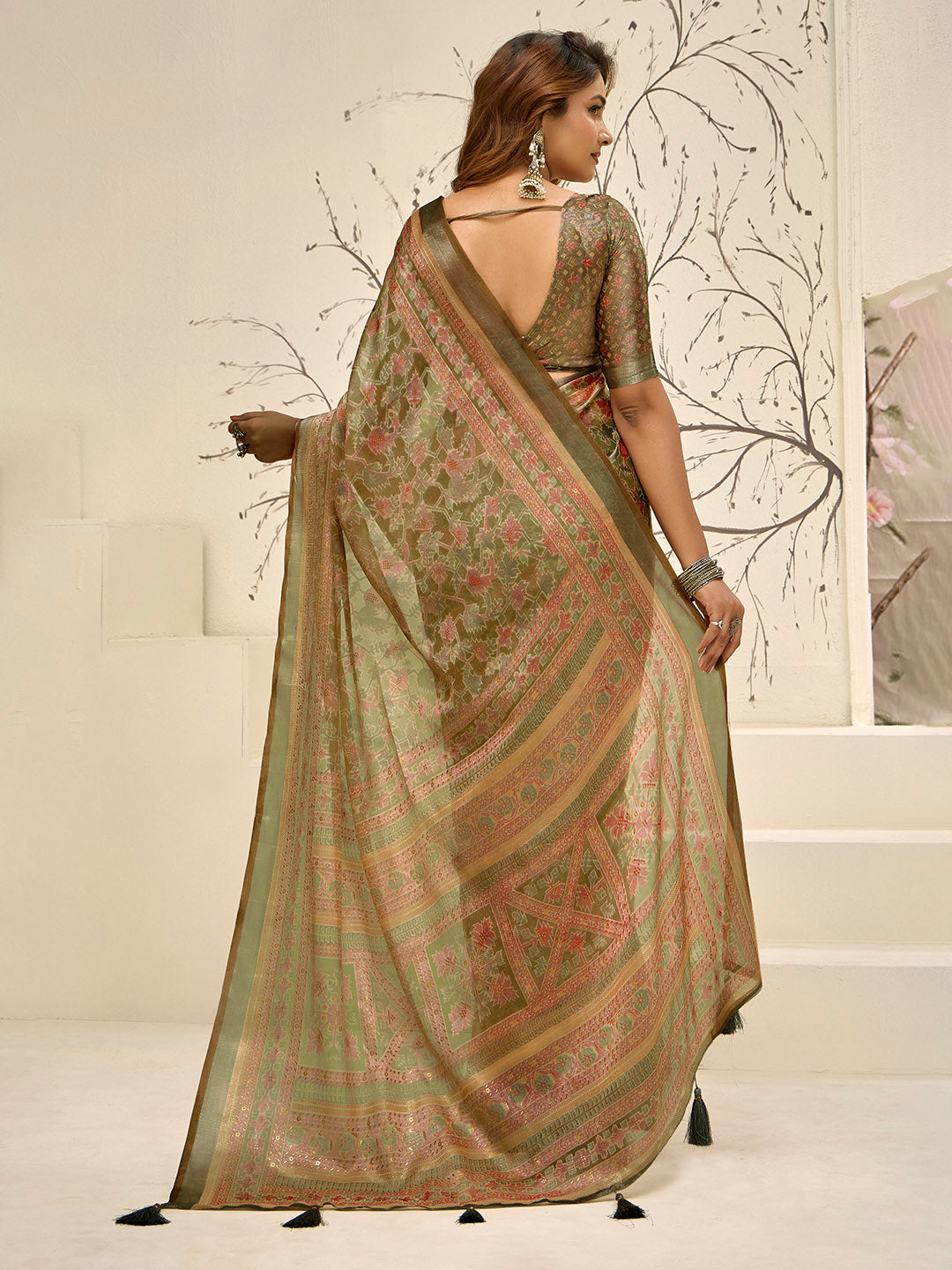 Abstract Printed Art Silk Saree