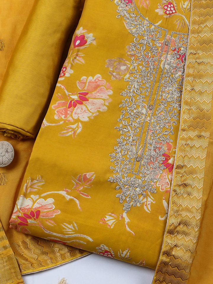 Embroidered Cotton Blend Unstitched Suit With Pant &amp; Dupatta