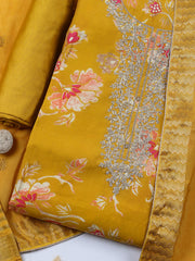 Embroidered Cotton Blend Unstitched Suit With Pant & Dupatta