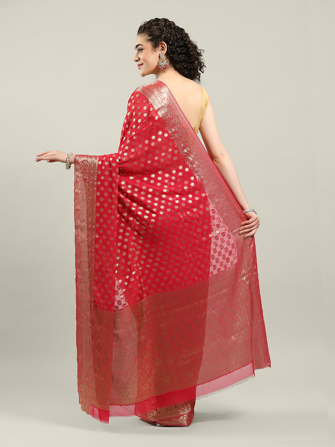 Zari Border Booti Chiffon Woven Saree