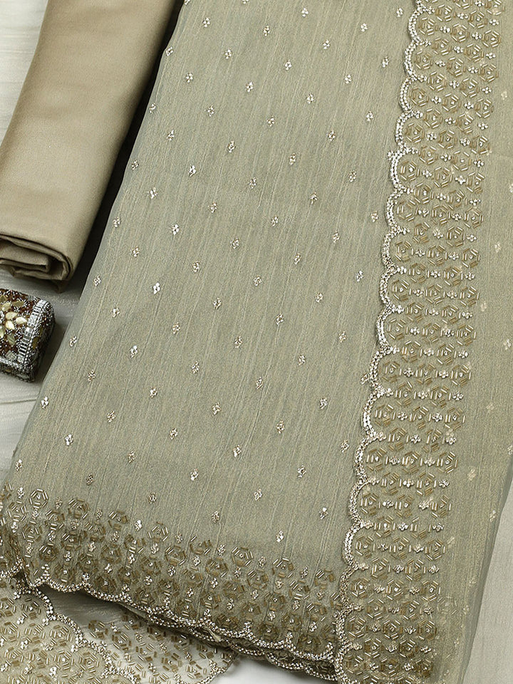 Embellished Tissue Unstitched Suit With Pant &amp; Dupatta