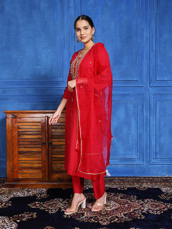 Printed Cotton Blend Kurta With Pants &amp; Dupatta