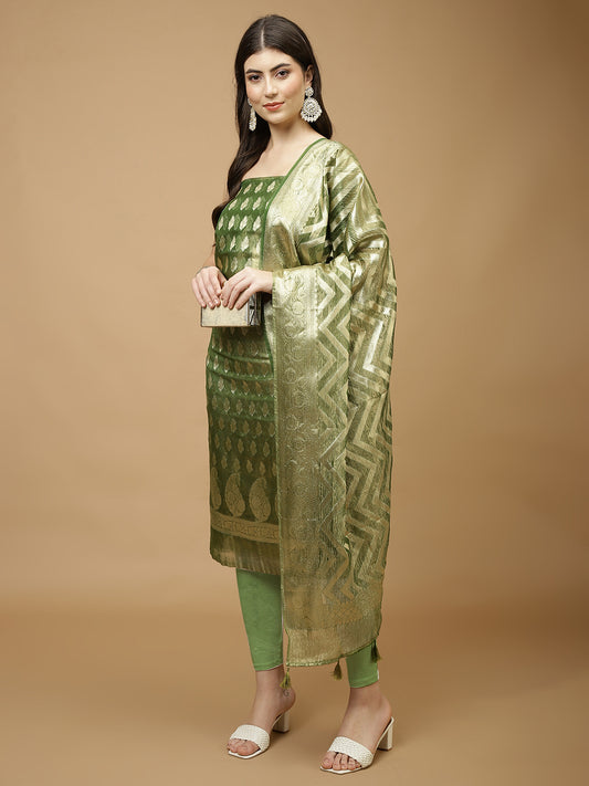 Woven Chanderi Unstitched Suit Piece With Dupatta