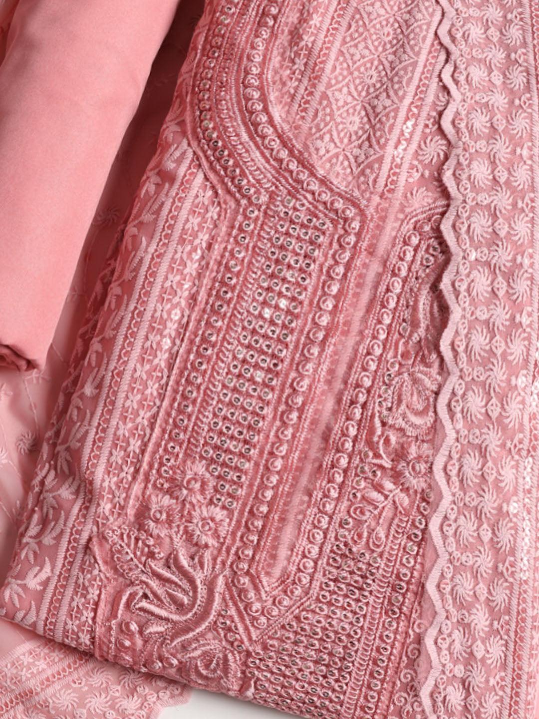 Chikan Work Georgette Unstitched Suit With Dupatta