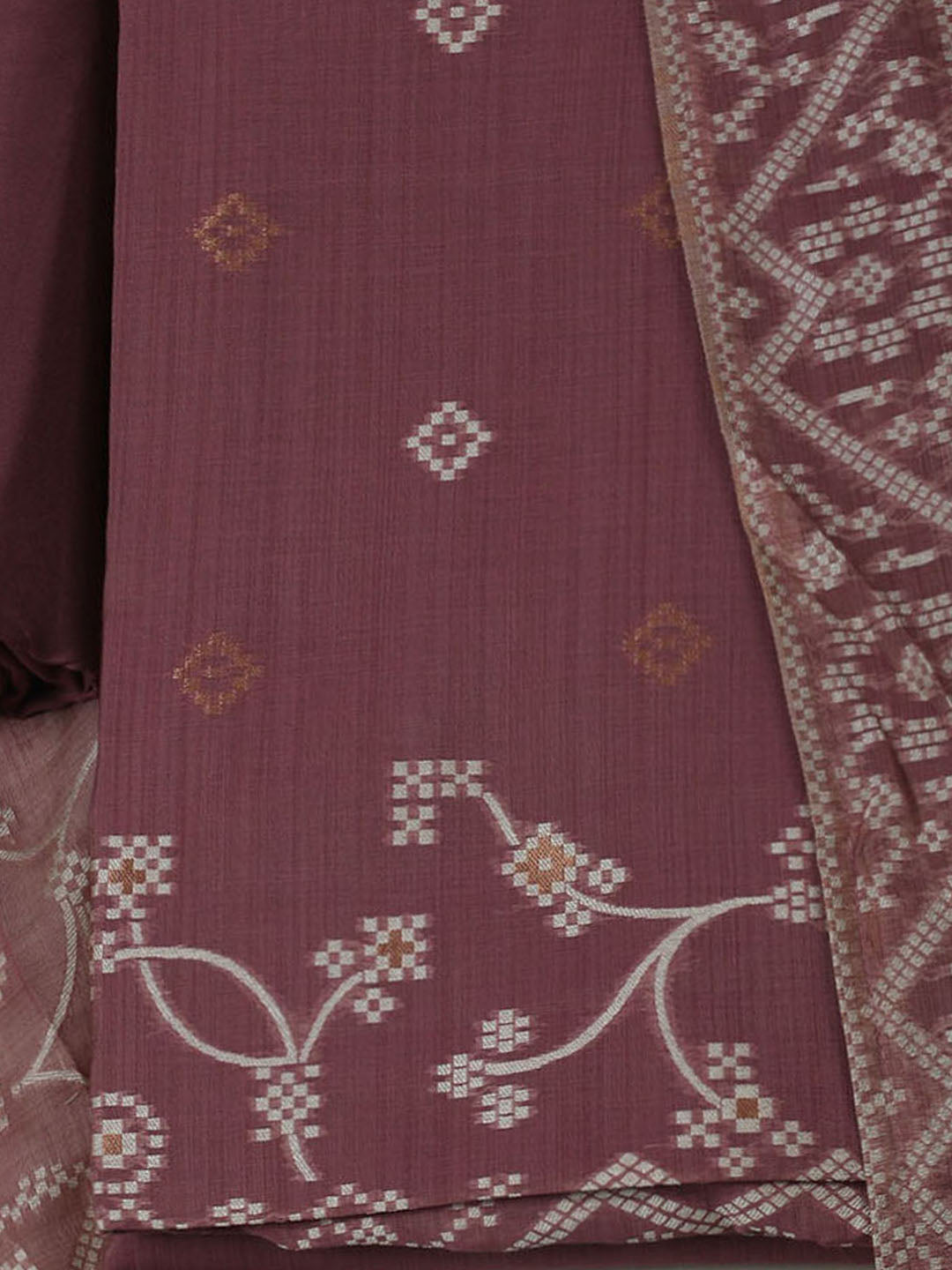 Embroidered Chanderi Unstitched Kurta With Pant &amp; Dupatta