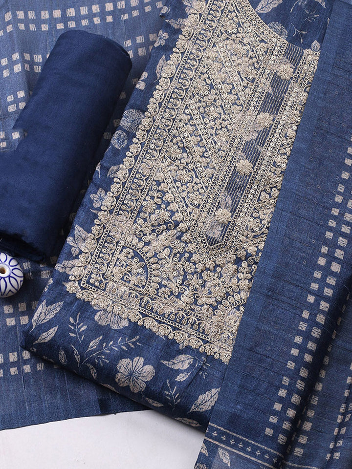 Embroidered Cotton Blend Unstitched Suit With Pant &amp; Dupatta