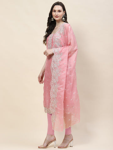 Booti Embroidered Organza Unstitched Suit Piece With Dupatta