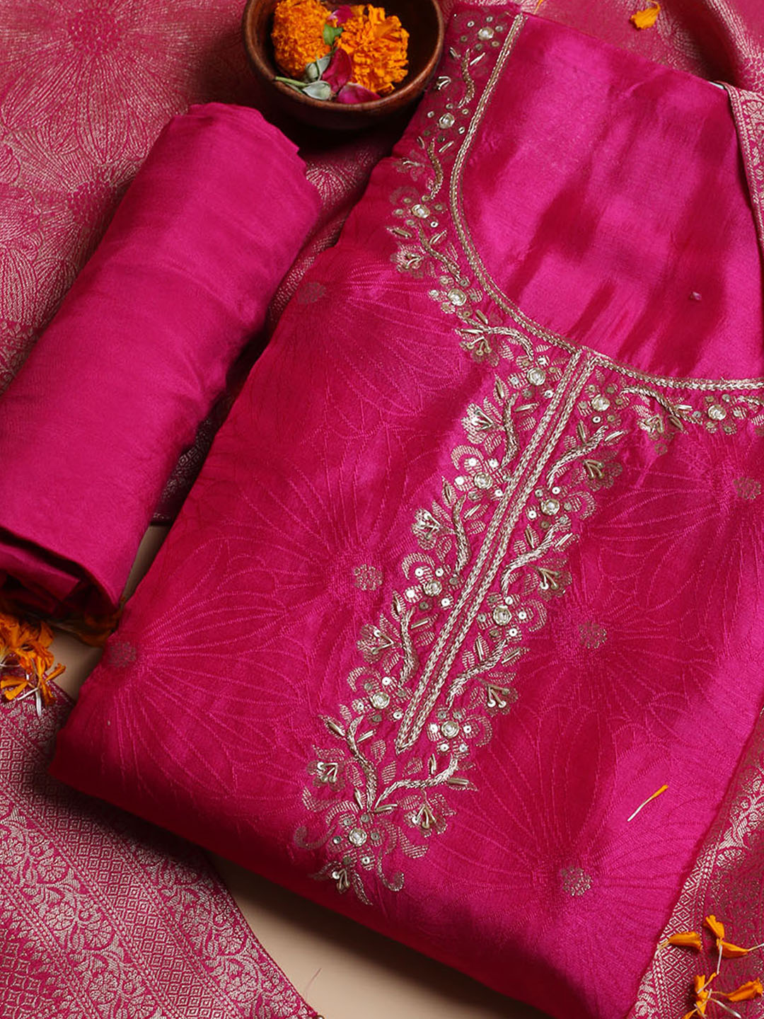 Kanjeevaram Chanderi Unstitched Suit With Dupatta