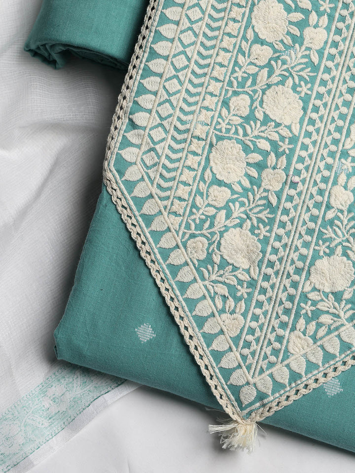 Neck Embroidered Cotton Blend Unstitched Suit With Dupatta
