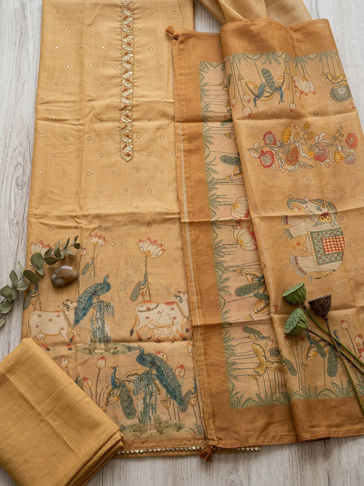 Embroidered Tissue Unstitched Suit With Pant &amp; Dupatta