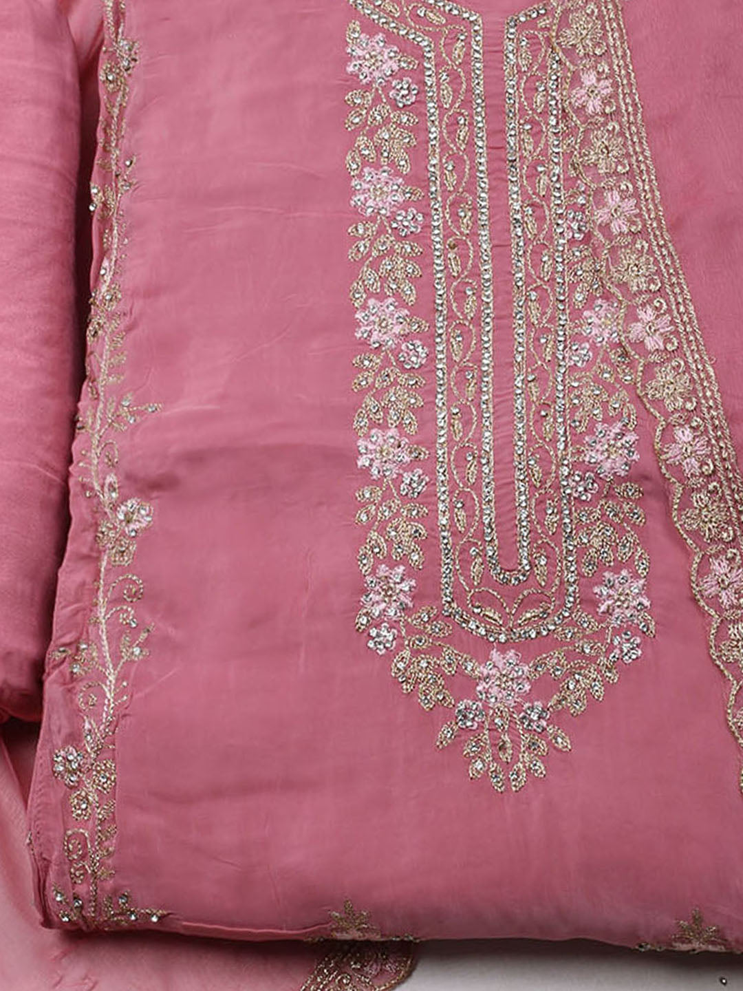 Embroidered Organza Unstitched Suit With Dupatta