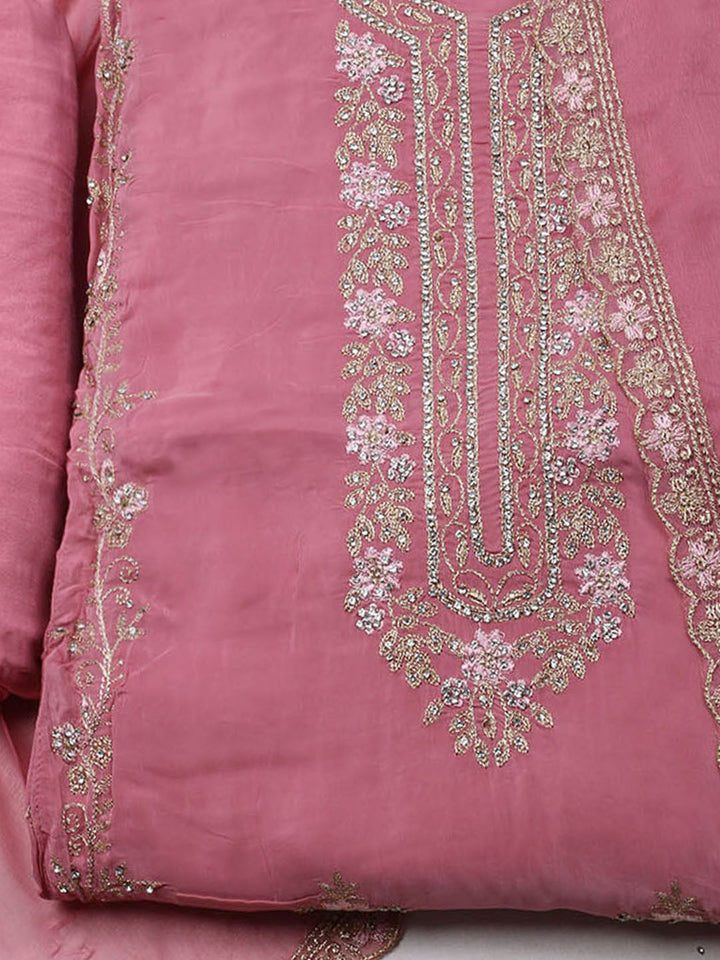 Embroidered Organza Unstitched Suit With Dupatta