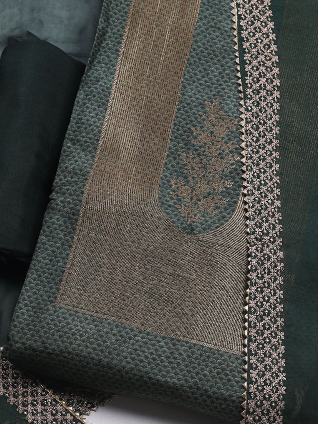 Embroidered Chanderi Unstitched Suit With Dupatta