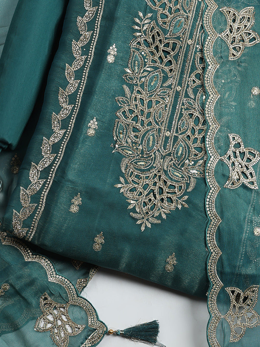Embroidered Tissue Unstitched Suit With Pant &amp; Dupatta