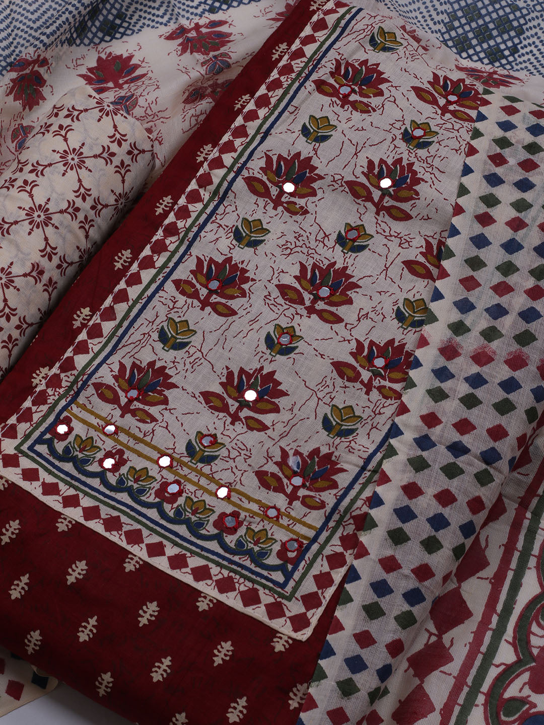 Printed Cotton Blend Unstitched Suit With Dupatta