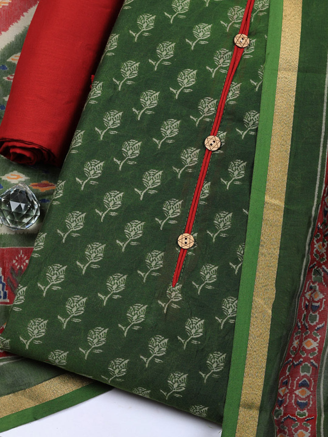Embroidered Cotton Blend Unstitched Suit With Pant &amp; Dupatta