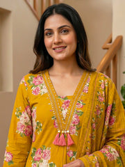 Printed Cotton Blend Kurta With Pant & Dupatta