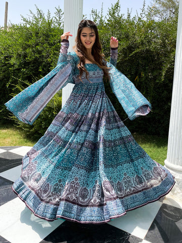 Floral Printed Anarkali Kurta With Legging & Dupatta