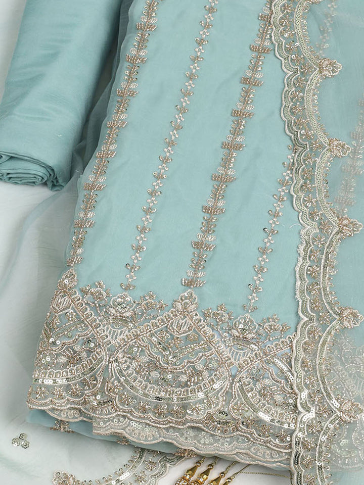 Embelished Organza Unstitched Suit With Dupatta