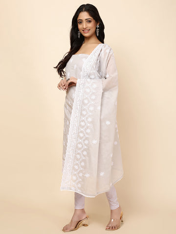 Ghera With Booti Embroidery Cotton Blend Unstitched Suit With Dupatta