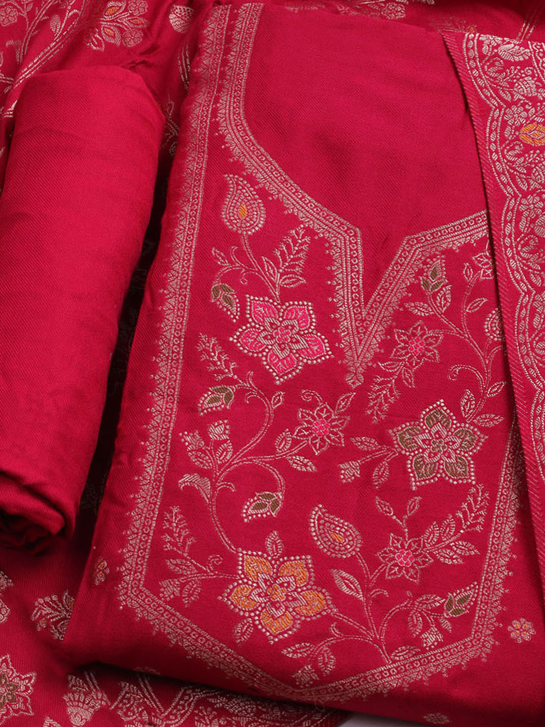 Pashmina Woven Design Unstitched Kurta With Pant &amp; Dupatta