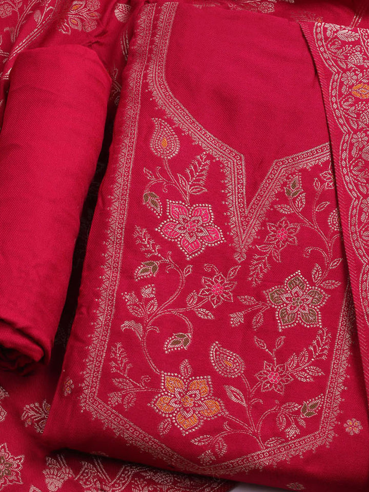 Pashmina Woven Design Unstitched Kurta With Pant &amp; Dupatta