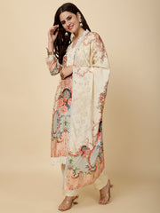 Printed Muslin Suit Set With Dupatta