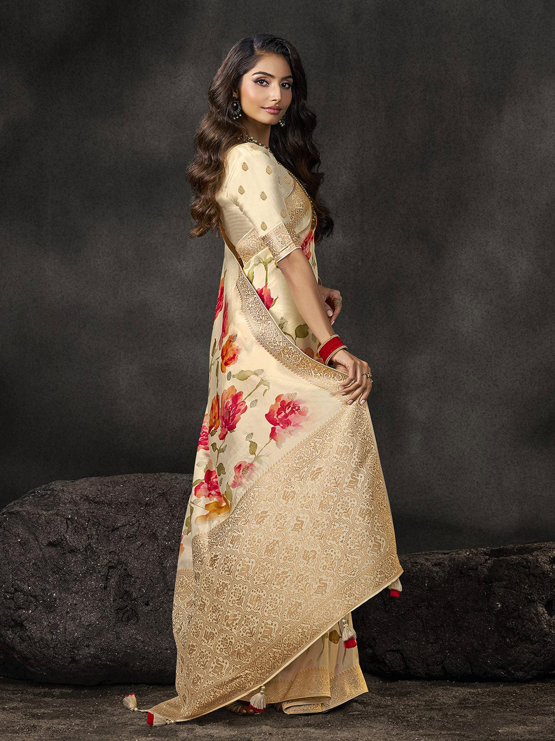 Floral Printed Dola Silk Saree