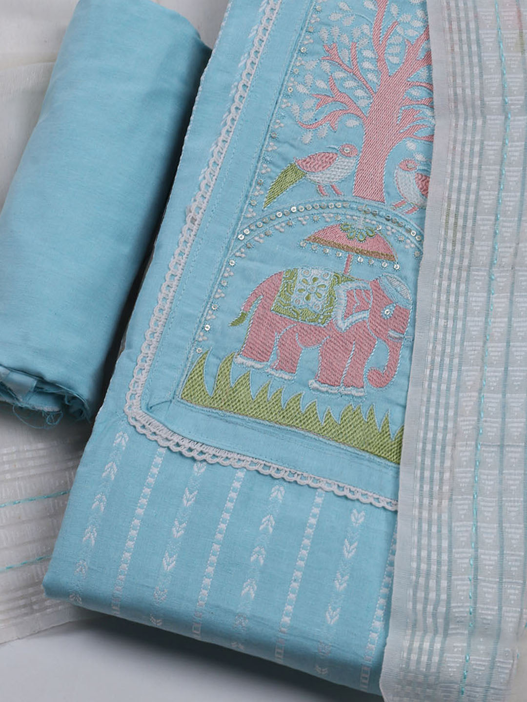 Neck Embroidered Cotton Blend Unstitched Suit With Dupatta
