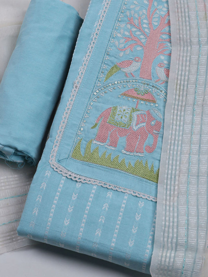 Neck Embroidered Cotton Blend Unstitched Suit With Dupatta