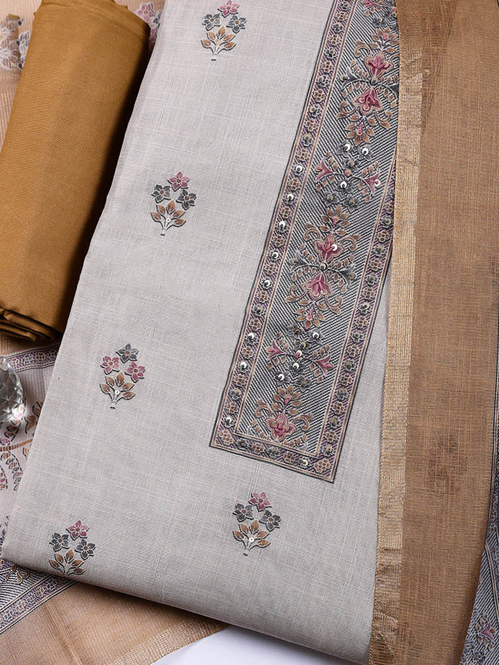 Embroidered Tissue Unstitched Suit With Pant &amp; Dupatta
