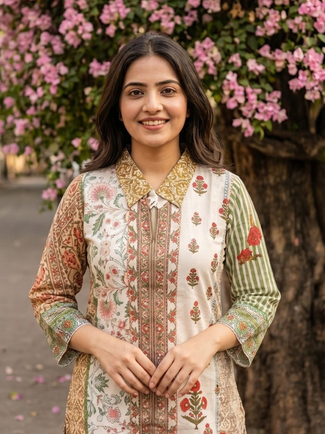 Sea Green Printed Muslin Collar Neck Kurta Set