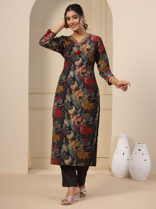 Floral Printed Muslin Kurta With Pants