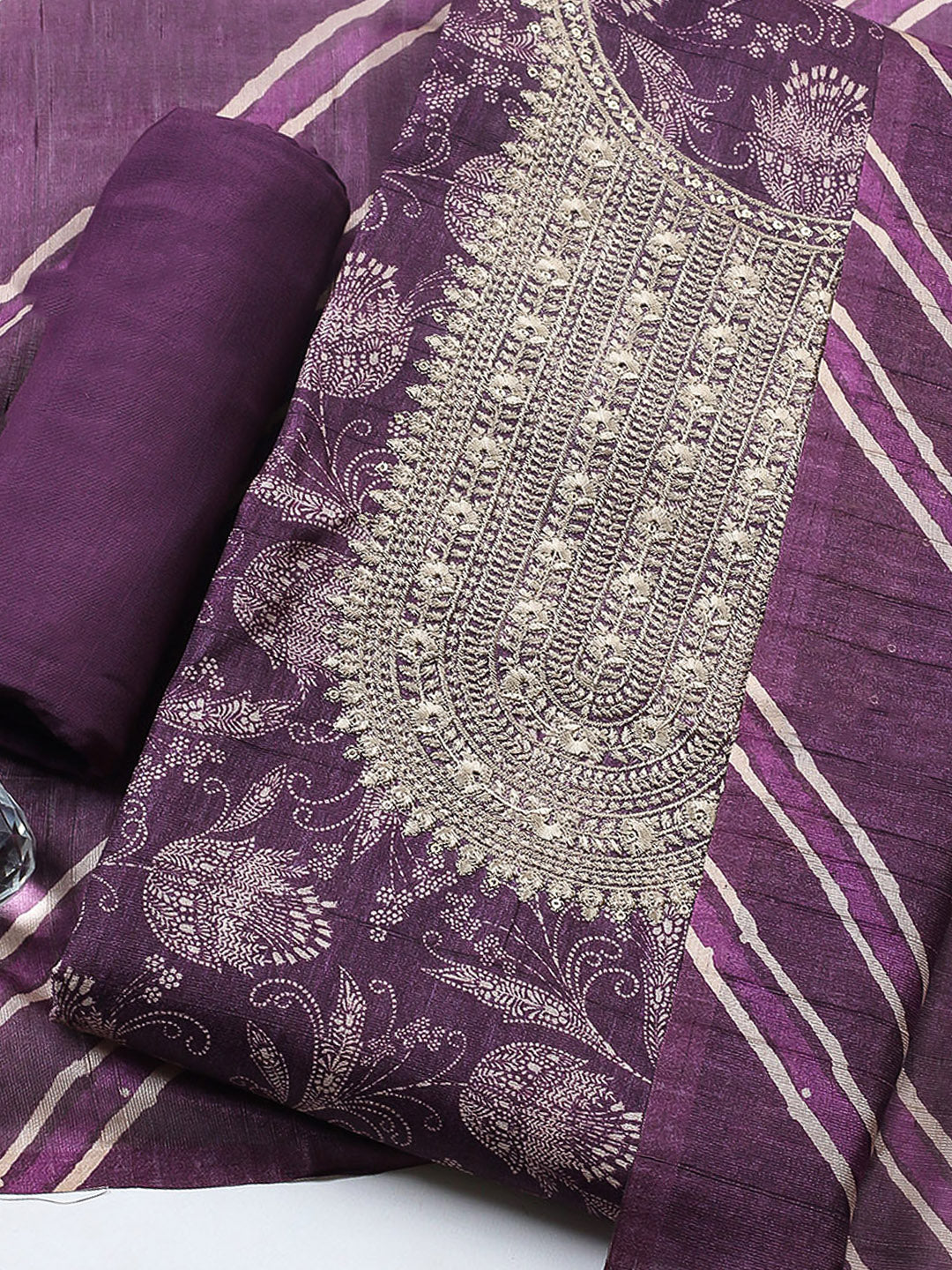 Embroidered Cotton Blend Unstitched Suit With Pant &amp; Dupatta