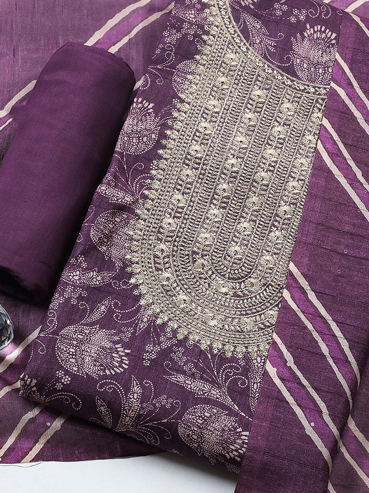 Embroidered Cotton Blend Unstitched Suit With Pant &amp; Dupatta