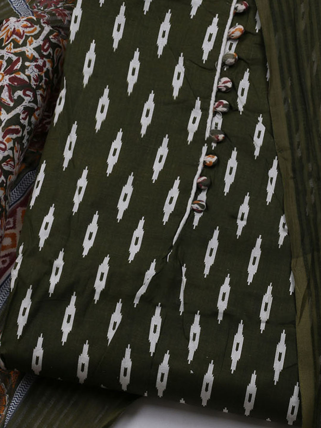 Printed Cotton Blend Unstitched Suit With Dupatta