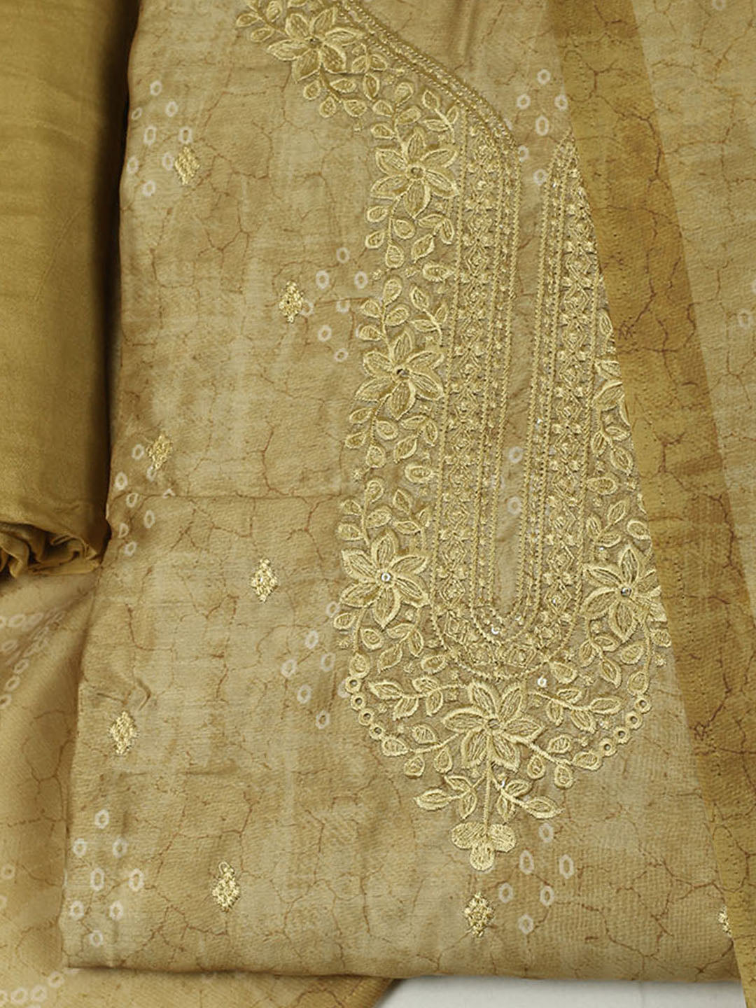 Printed Chanderi Unstitched Suit With Pant &amp; Dupatta