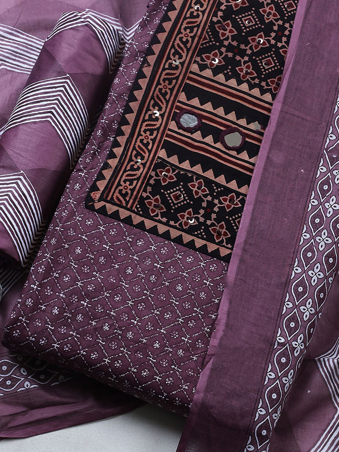 Printed Cotton Blend Unstitched Suit With Pant &amp; Dupatta