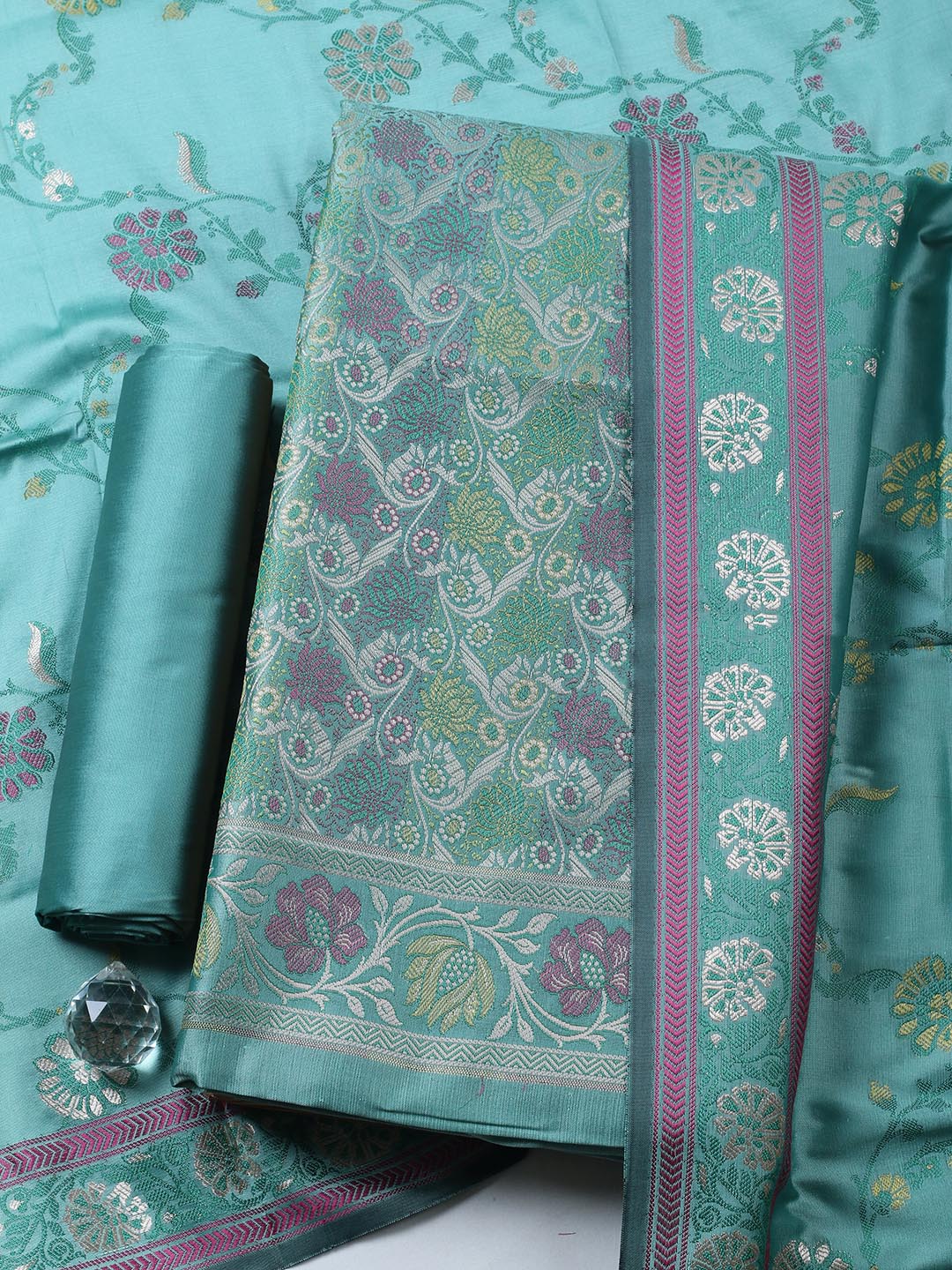 Woven Design Chanderi Unstitched Suit With Pant &amp; Dupatta
