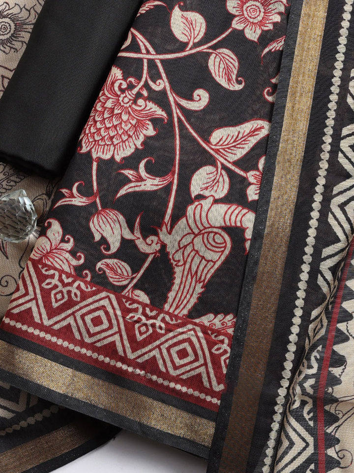 Printed, Cotton Blend Unstitched Suit With Pant &amp; Dupatta