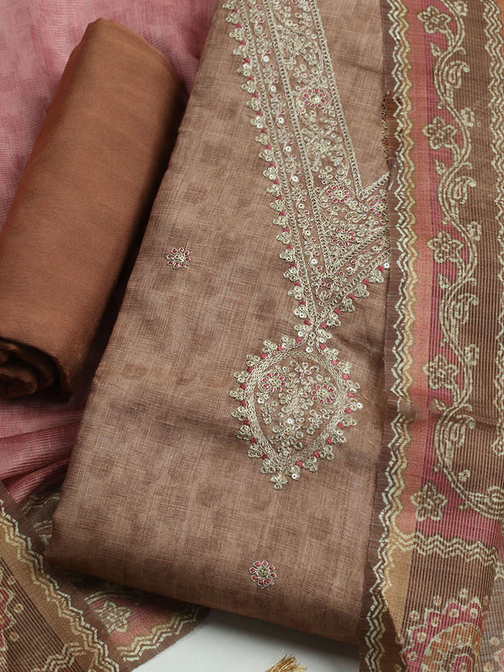 Embroidered Tissue Unstitched Kurta With Pant &amp; Dupatta