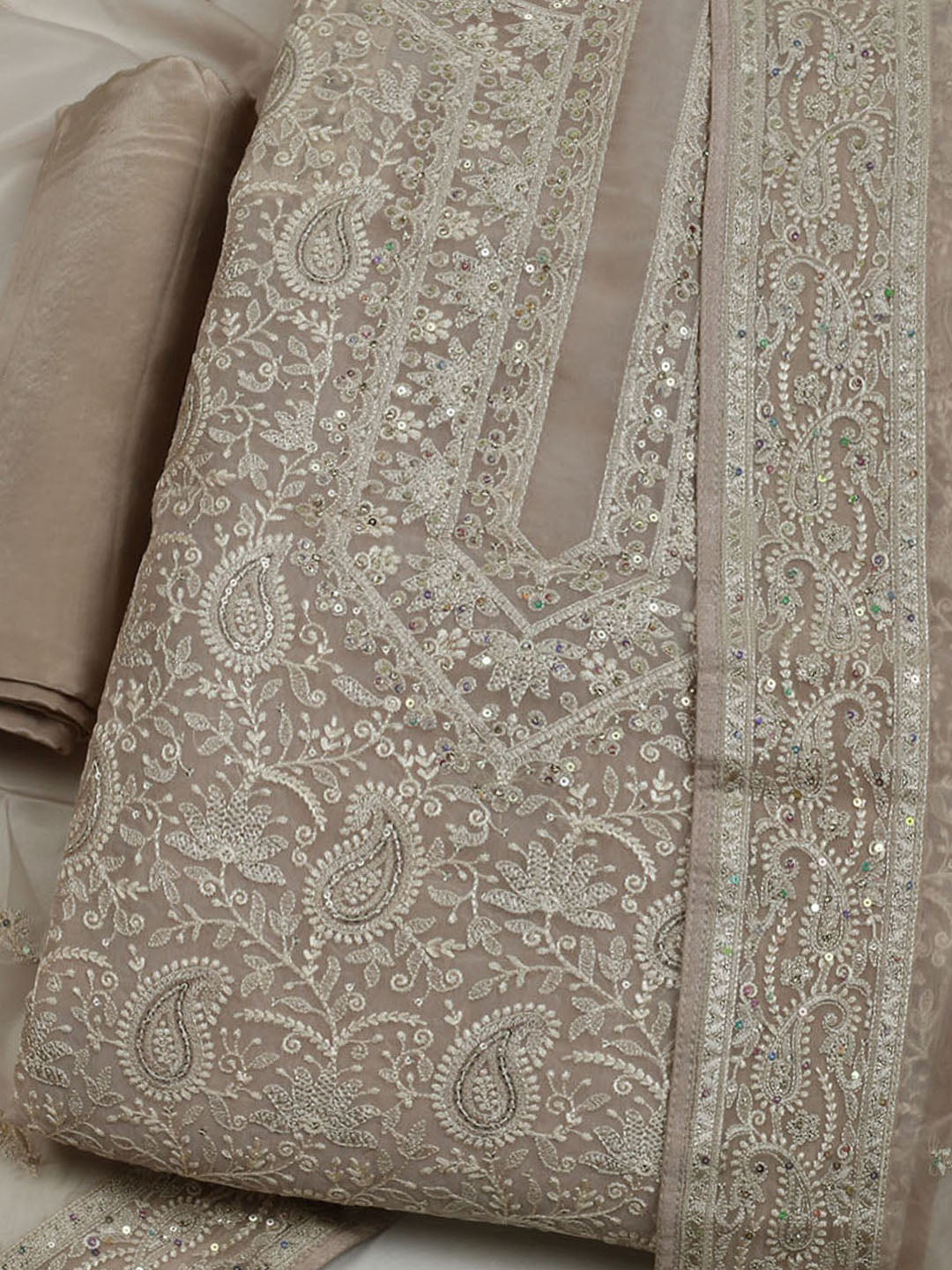 Chikan Work Organza Unstitched Suit With Dupatta