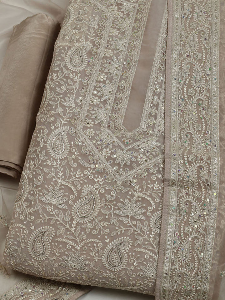 Chikan Work Organza Unstitched Suit With Dupatta