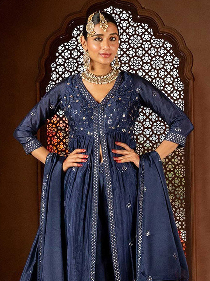 Intricate Embroidery Chinon Suit With Pant &amp; Dupatta