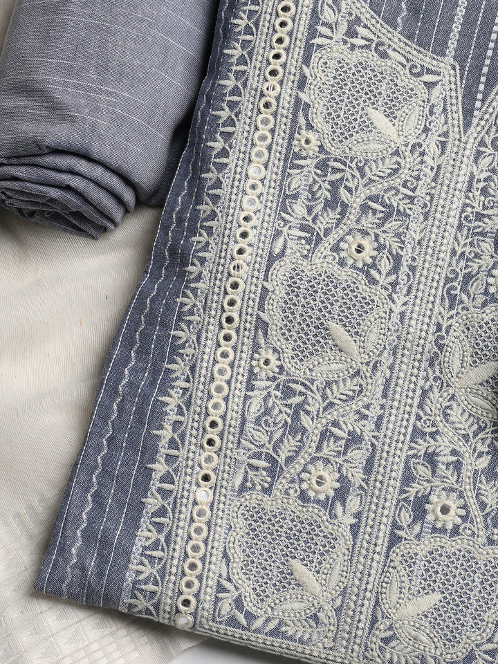 Embroidered Cotton Blend Unstitched Suit With Dupatta