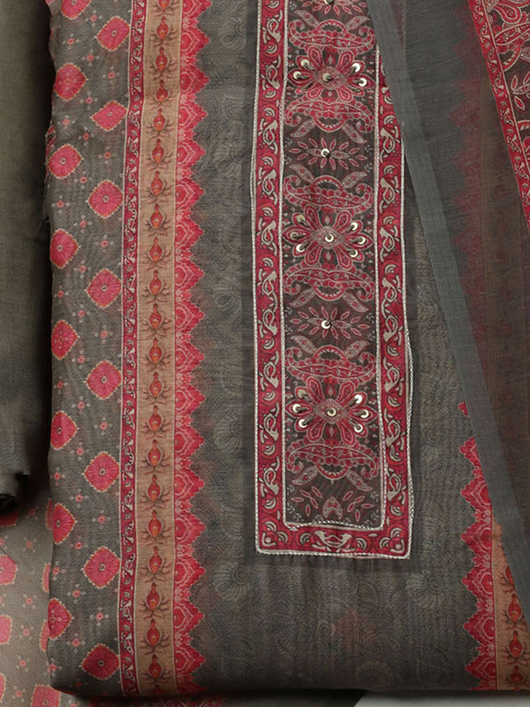 Printed Booti Chanderi Unstitched Suit With Dupatta