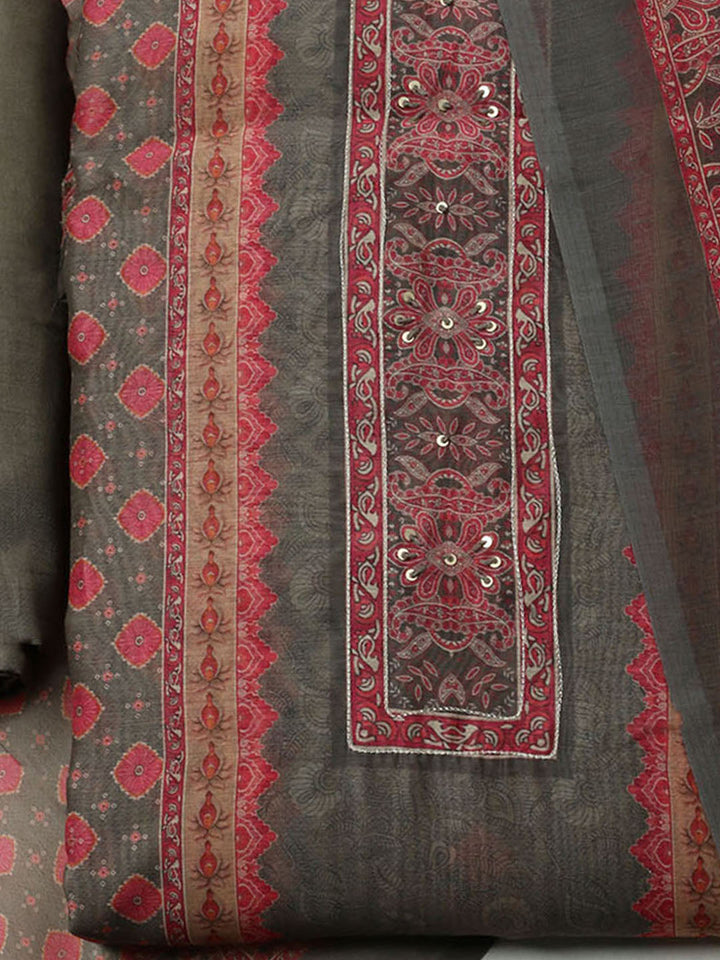 Printed Booti Chanderi Unstitched Suit With Dupatta