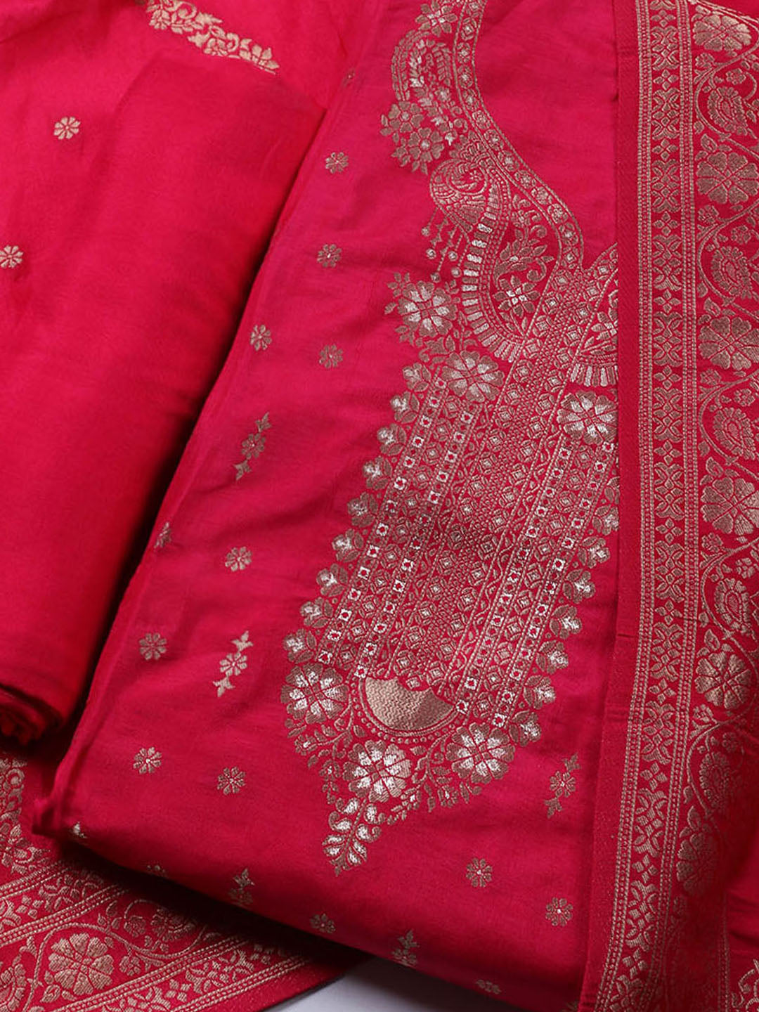Neck Embroidered Chanderi Unstitched Suit With Dupatta